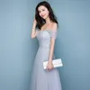 Silvergrå brudtärklänningar från axelgolvet Längd bröllopsfestklänningar som lyser Sash Bridesmaid Dress Plus Size Custom Made5771294