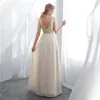 Real Image 2019 Chmapgne paljetter brudtärklänningar V Neck golvlängd Maid of Honor Wedding Guest Gown Billiga i lager 2164531836