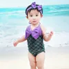 Sereia Criança Swimsuit Menina Princesa Bebê Bonito Siamese Swimsuit Meninas Swimwear Hairband