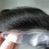 Cienka skóra Mężczyzna Toupee V-Loop PU Naturalne Human Hair Hairpiece dla mężczyzn Wymiana Systems Darmowe Mężczyźni Peruka