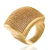 Hip Hop Full Bling CZ Ring Rvs Gratis Maat Vierkante Iced Out Out Cubic Zirkoon Luxe Mode Sieraden Gift