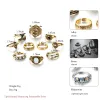 10Set Vintage Knuckle Ring Set för Women Fashion Anel Aneis Bague Femme Stone Silver Midi Finger Ringar Boho Smycken 10st
