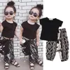 Zomer boho kid baby jongens meisjes kleding zwart t-shirt geometrische harembroek 2-delige set outfits schattige kinderen meisje boutique kleding