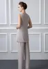 Simple Elegant Mother Of The Bride Pant Suits Dresses With Jacket Chiffon Beach Wedding Guest Groom Dresses Mother's Outfit Long Garment DH326