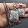 Hip Hop Grote Maat Dog Tag Volledige Crystal Strass Hanger Kettingen Bling Bling Sieraden 24 inch Tennisketting Voor Mannen Vrouwen