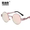 Leidisenラウンドサングラスメンズメタルパンクビンテージサングラスブランドファッションメガネミラーレンズ最高品質Oculos UV400