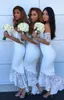 Best Selling High Low Lace País Bridesmaids Vestidos Sereia Off The Shoulder Vestido de Convidado Do Casamento Com Mangas Curtas Maid Of Honor Vestidos