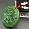 Hetian Biyu Spinat grüne Jade-Blume, offener, reichhaltiger Anhänger, friedlicher Jade-Anhänger