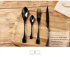 4PCs Black Rose Dinnerware Set Toppkvalitet Rostfritt Stål Middag Kniv och Gaffel och Tesked Bestick Set