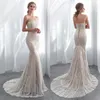 Vintage Champange Ivory Wedding Dresses Elegant Strapless Satin Lace Sweep Train Bridal Gown Sexy Glamorous Lace-Up Wedding Gowns Cheap
