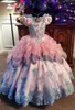 Urocza Księżniczka Suknia Balowa Korowód Sukienka Off Ramię Ruffles Koronki Aplikacja Kwiat Dziewczyny Sukienki Custom Made Maluch Urodziny Suknie