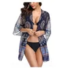 Costume da bagno donna nuovo sexy protezione solare cappotto in chiffon giacca copri bikini nero stampa floreale vintage protezione solare abbigliamento da spiaggia sciolto