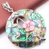 LuckyShine Round Natural Abalone Shell Hangers 925 Sterling Verzilverd Vrouwen Bloem Hanger Sieraden Unisex 1.5 "Inch