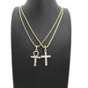 MENS ORO GHIACCIATO CHIAVE EGIZIANA DELLA VITA ANKH CROSS, SCATOLA COLLANA CATENA CORDA SET DI 3