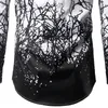 Men 2017 Branches Ink Printing Mens Dress Shirts Casual Slim Fit White Black Chemise Homme Cotton Shirts Men