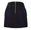 Black Skirt Women High Waist A-Line Style Floral Embroidery Back Zip Patch Denim Cotton Skirts