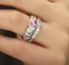 Victoria Wieck Пара кольца для своих ювелирных изделий стерлингов стерлингом, наполненным розовым сапфиром CZ Diamond Women Wedding Bridal Set Set