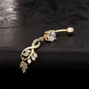 New Fashion Vintage Charm Crystal Flower Dangle Zircon Navel Belly Button Ring Gold Plated Leaves For Girl Gift For women Jewelry