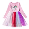 Bebek Kız Elbise Çocuk Gökkuşağı Dantel Tül Prenses Elbiseler Karikatür Bahar Sonbahar Butik Çocuk Giysileri 3 Renkler C5566