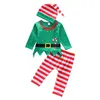 Bebê Natal elf roupas crianças meninas meninos xmas listra chapéu + top + calças 3 pçs / set primavera outono boutique crianças conjuntos de roupas c5457