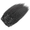 Tanie klips w ludzkich rozszerzeń włosów Naturalne czarne włosy Yaki Clip in Extensions 10 sztuk Kinky Prosto Clip in Extensions 120g