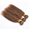 Brazilian Honey Blonde Kinky Curly Human Hair 3 Bundles Colored Brazilian 27# Blonde Curly Virgin Human Hair Weave Extensions