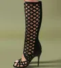 2018 Sexy Open Toe Damen Gladiator Boot Sommer Hot Cutout Stil Frauen Kniehohe Stiefel Weibliche Mode High Heel Stiefel Kleid Boot