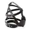 Black Leather Head Harness hood with Leather Muzzle and gag ball SM Bondage bdsm sex toys4587753