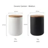 Nordic Ceramic Storage Jar with Bamboo Lid Airtight Sealed Canister Set of 3 Container for Coffee Tea Sugar Spice Black White