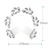 ファイロマンチックな花嫁長い髪の装飾ダイヤモンドの花でいっぱいの葉の葉のドロップシルバーアロイコームウェディングアクセサリー9798404