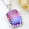 Fashion Rectangle Tourmaline 925 Sterling Silver Pendant Halsband f￶r alla hj￤rtans dag g￥va