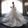 Robes de mariée à manches longues à manches longues personnalisées 2021 avec des appliques de train détachables Col de bijoux Steven Khalil Plus Taille Robes de mariée
