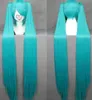 120cm Long Vocaloid-hatsune miku Green Anime Cosplay wig+2 Clip On Ponytail