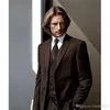 Moda İki Düğme Çikolata Kahverengi Damat Smokin Notch Yaka Groomsmen Best Man Suits Mens Düğün Takımları (Ceket + Pantolon + Yelek + Kravat) NO: 1033
