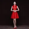Nowy modny chiński nowoczesny qipao krótki rocznik party sukienka chiński tradycyjny stojak kołnierz cheongsam styl kobiety letnia sukienka