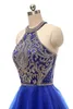 Halter Juniors Cocktail Party Dresses Royal Blue Gold Lace Appliques Homecoming Dresses Short Sweet 15 Prom Dresses3113