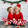가족 크리스마스 잠옷을 입은 성인 여성 남자 아이들 소녀 소년 스트라이프 슬립웨어 크리스마스 사슴 Nightwear 옷 일치하는 가족 복장 3 색상