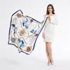 Ny Twill Silk Scarf Women Shawlwrap Fashion Sailboat Printing Hijab Square Scarves Female Foulard Beach Handduk Bandana 130 130cm211o