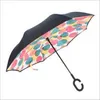 Kreative umgekehrte Regenschirme, 34 Farben, doppellagig, mit C-Griff von innen nach außen, umgekehrter winddichter Regenschirm per DHL-frei