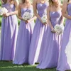 Abiti da damigella d'onore lunghi in chiffon lavanda Senza spalline Sweetheart Increspato A-Line Piano Lunghezza Abito da damigella d'onore Boho Beach Abiti da sposa