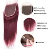 Brasilianska Burgundy 99J Straight Virgin Hårbuntar med stängning Färgat Human Hair Weave With Lace Closure 4pcs Lot Brasilianska Hårförsäljare