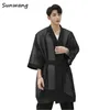 Men Mesh Windbreaker Jacket Long Style Fashion Casual mens trench Loose Male Punk Gothic Dress Coat kimono summer cardigian