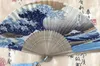 Wedding Favors Japanese Mount Fuji Kanagawa Blue Waves Silk Fan Bamboo Foldable Hand Fan Portable Fan QW7501