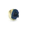 JLN Agate Geode Ring Free Size Royal Blue Sparkly Druzy Hollow Agate Gemstone Statement Gold Ring for Man and Woman