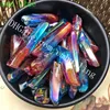 10 Pieces Hot Two Colors Patchwork Titanium Coated Rock Crystal Points Quartz Polished Sticks Spikes Point Beads Top Drilled Charm Pendant
