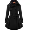 Big Size Women Slim Long Sleeve Coat Double Breasted Coat Thick Coat + Belt