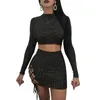 Sexy Womens Autumn long Sleeve Dress Fashiom Bandage 2 Piece Set Black dresses Bodycon Slim Sexy Party Dress Party Cocktail Short Mini Dress