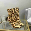 (Original Box) New Arrival Women High Heels 10CM Sexy Leopard Party Pub Ankle Knight Winter Real Leather Boots Shoes Size 35-41