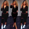 2018 Casual Dress Women 2 Sztuk Zestaw Outwear Sweatsuit Zipper Dres Pasted Dres Długim Rękawem Bluza + Spodnie Damskie Zestawy