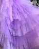 Robes de bal violet clair haut bas sexy spaghetti à plusieurs niveaux robes de soirée en tulle sur mesure couches balayage train robe de soirée cocktail